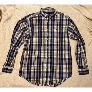 Ralph Lauren Shirt Boys Large 14-16 Red Blue Plaid Long Sleeve Button Down Pony